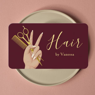 Luxury Hair Salon Hairstylist Hairdresser Burgundy Business Card