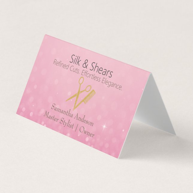 Luxury Hair Studio Business Card with Pink Glitter (Front)