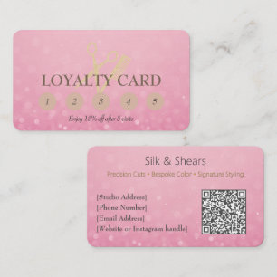 Luxury Hair Studio   Pink Glitter and Gold Logo -  Loyalty Card