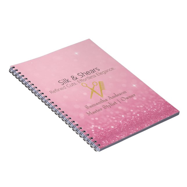 Luxury Hair Studio | Pink Glitter and Gold Logo -  Notebook (Right Side)