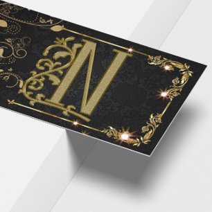 Luxury Hair Stylist Black Gold Monogram Business Card
