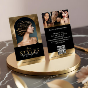 Luxury Hair Stylist Salon Arch Photo Black Gold Business Card