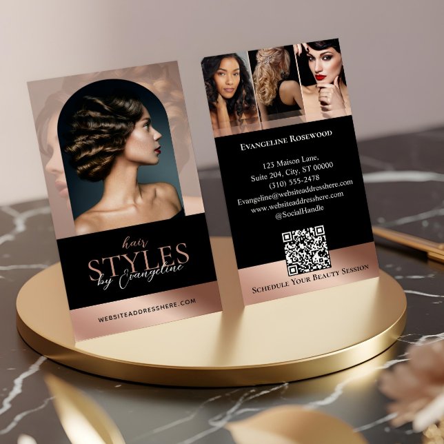Luxury Hair Stylist Salon Arch Photo Black Pink Business Card (Luxury Hair Stylist Salon Arch Photo Black Pink Business Card)