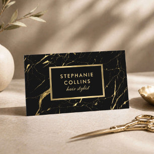 Luxury Hair Stylist Salon Black Gold Marble Business Card