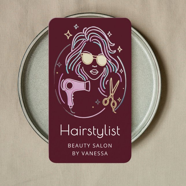 Luxury Hairstylist Beauty Salon QR Code Burgundy Business Card (Creator Uploaded)