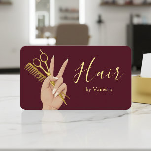 Luxury Hairstylist Hairdresser Modern Burgundy Business Card