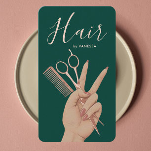 Luxury Hairstylist Hairdresser Rose Gold and Green Business Card