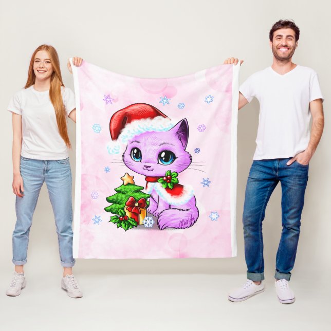 Luxury Hand Drawn Cat Art Fleece Blanket MEDIUM (In Situ)