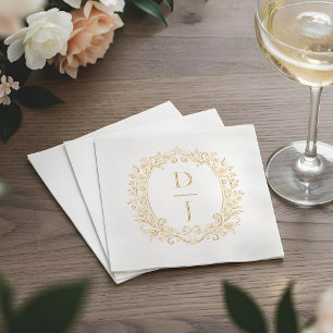 Luxury Hand Drawn Floral Vine Crest Monogram Foil Napkins