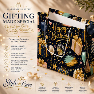 Luxury Happy Birthday Celebration Pattern Large Gift Bag