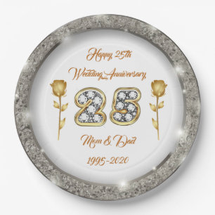 Luxury Happy Customise  Silver 25th Anniversary Paper Plate