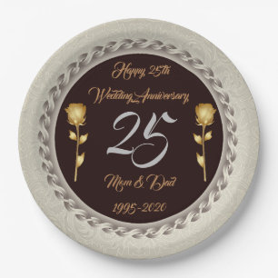 Luxury Happy Customise Silver 25th Anniversary Paper Plate