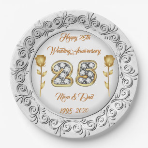 Luxury Happy Customise Silver 25th Anniversary Paper Plate