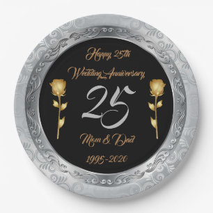 Luxury Happy Customise Silver 25th Anniversary Paper Plate