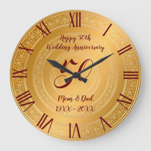 Luxury Happy Gold 50th Anniversary Large Clock