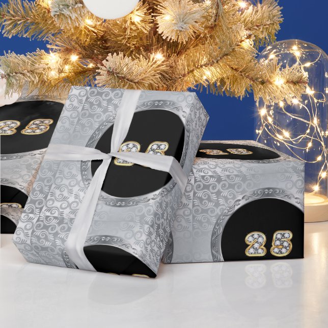 Luxury Happy Silver 25th Anniversary Wrapping Paper (Holidays)