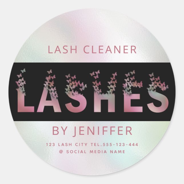 Luxury holographic butterflies lashes classic round sticker (Front)