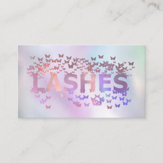 Luxury holographic butterflies lashes logo busines business card (Front)