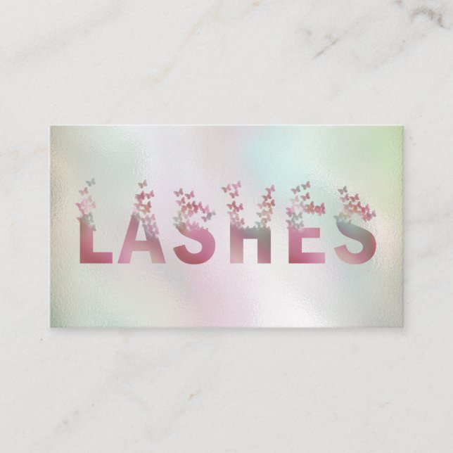 Luxury holographic butterflies lashes logo business card (Front)