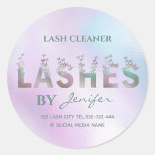 Luxury holographic butterflies lashes logo classic round sticker