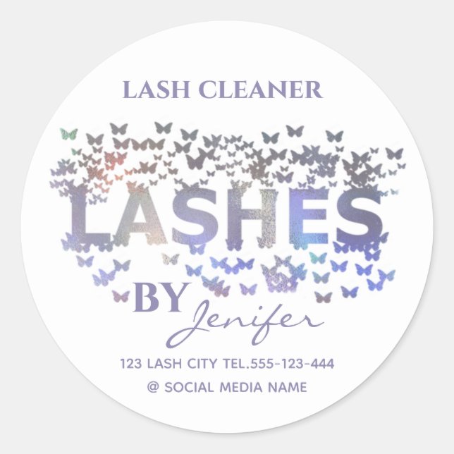 Luxury holographic butterflies lashes logo classic round sticker (Front)