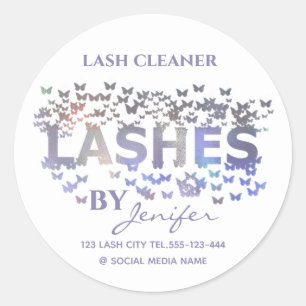 Luxury holographic butterflies lashes logo classic round sticker