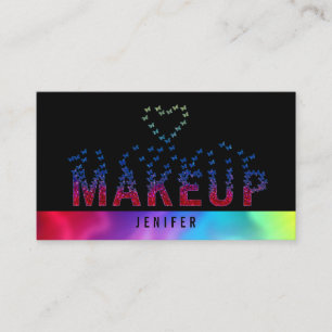 Luxury holographic butterflies makeup logo business card
