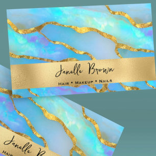 Luxury Holographic Faux Opal Stone and Gold Foil Business Card