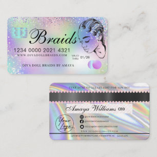 Luxury Holographic Foil Hair Braiding Credit Style Business Card