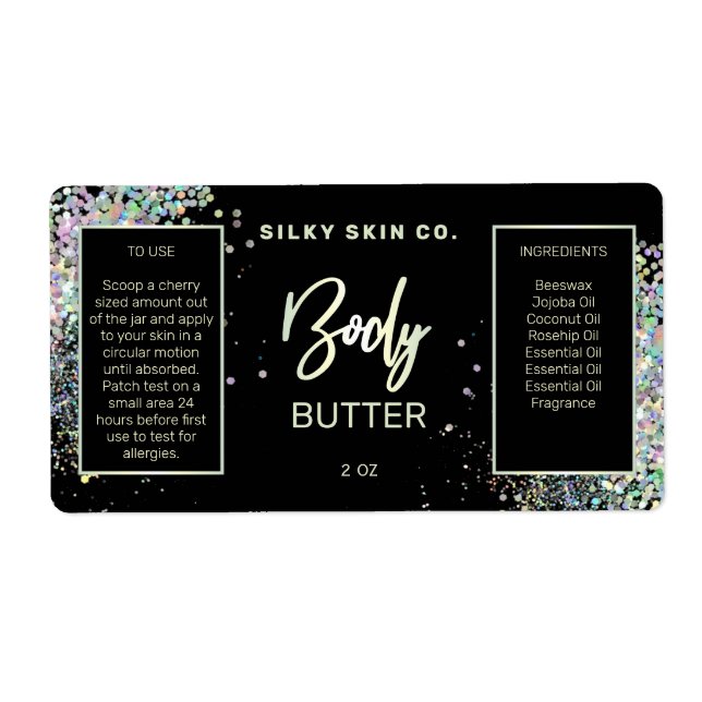 Luxury Holographic Glitter Black Body Butter Label (Front)