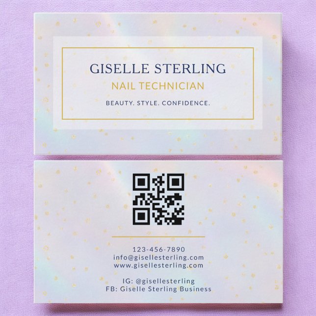 Luxury Holographic Nail Technician Modern  Business Card (Creator Uploaded)