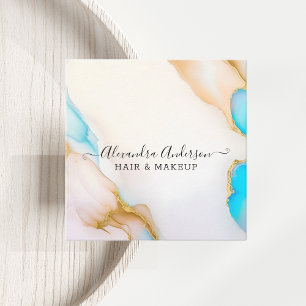 Luxury Holographic Opal Agate Marble Gold Details  Square Business Card