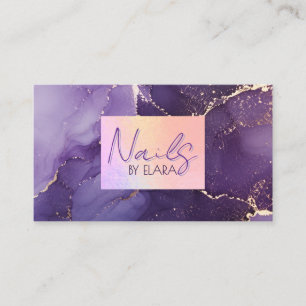 Luxury Holographic Purple Watercolor Gold Business Card