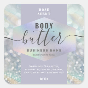 Luxury holographic script body butter label