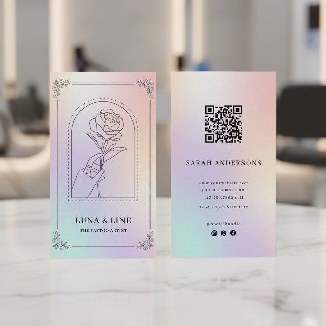 Luxury Holographic Tattoo Artist Card with QR Code (Creator Uploaded)