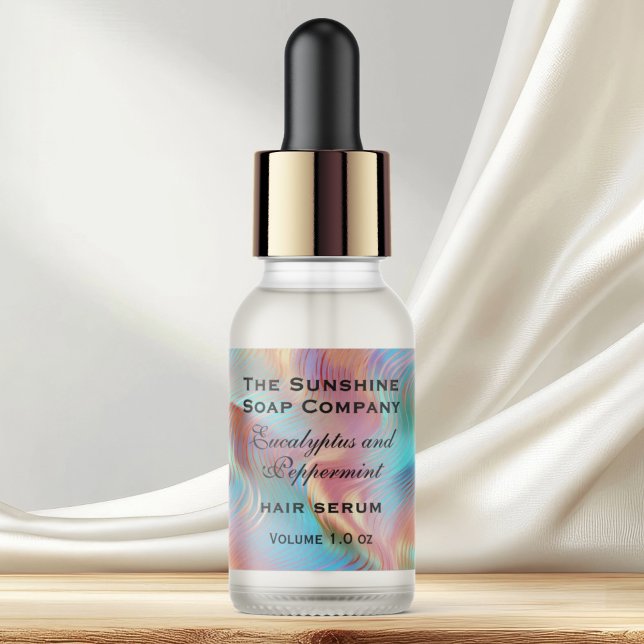 Luxury holographic waves dropper bottle label (Creator Uploaded)