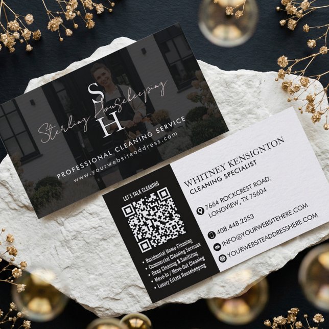 Luxury Home Cleaning Monogram Photo Card (Professional Tax Consultant Monogram Accountant QR Business Card)