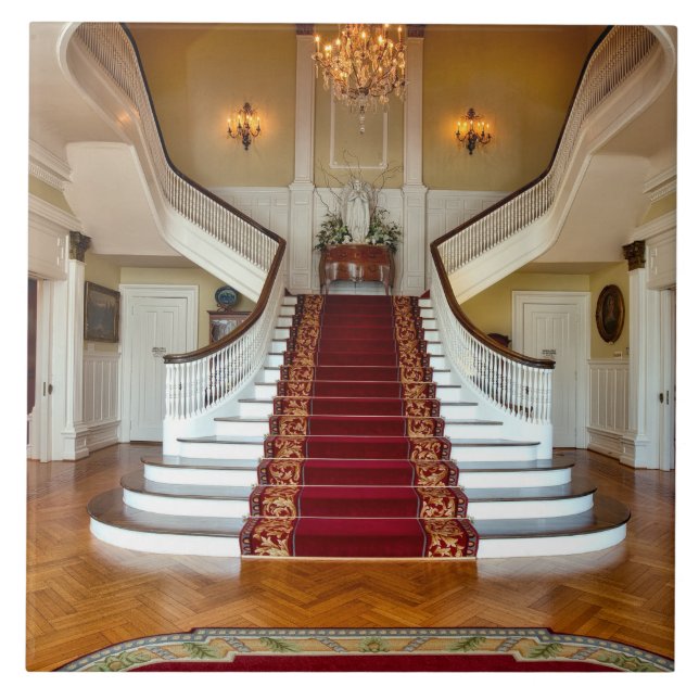 Luxury Home Red Carpet Stairs Chandelier Tile (Front)