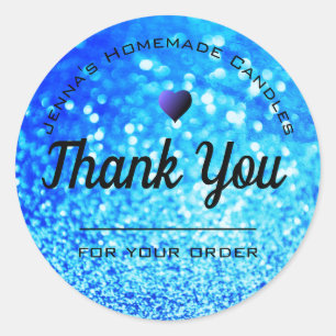 Luxury Hot Blue Glitter Elegant Simple Thank You  Classic Round Sticker