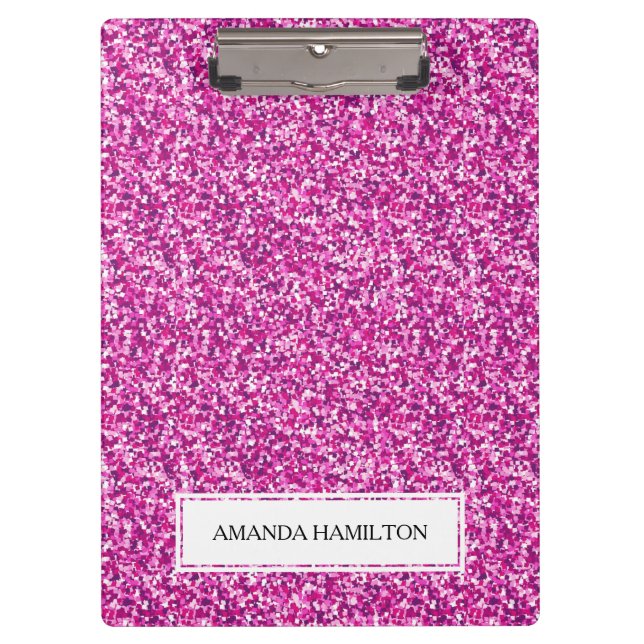 Luxury hot pink  Glitter add your name Clipboard (Front)