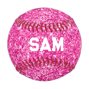 Luxury Hot Pink Glitter Bold Sport Monogram Baseball