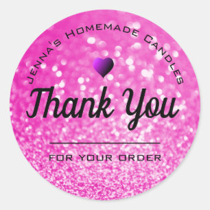 Luxury Hot Pink Glitter Elegant Simple Thank You  Classic Round Sticker