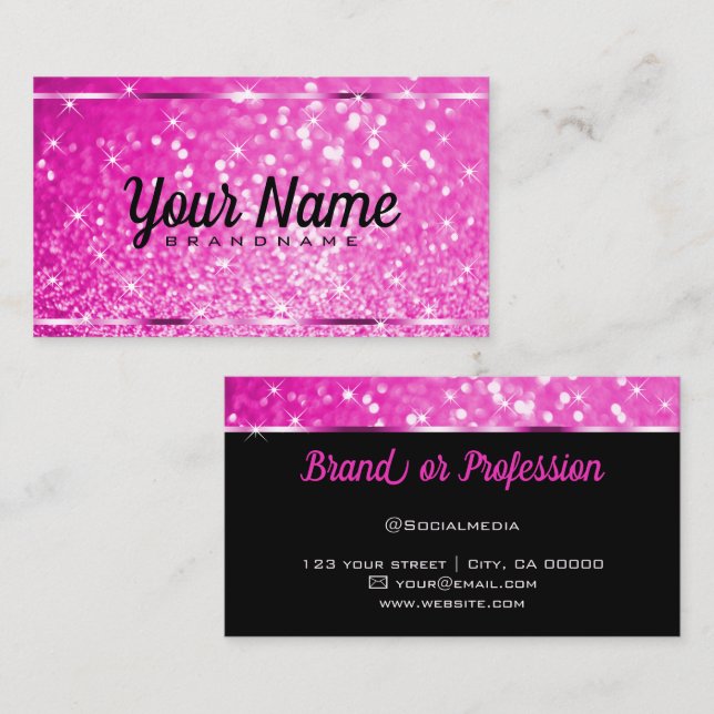 Luxury Hot Pink Glitter Luminous Stars Elegant  Business Card (Front/Back)