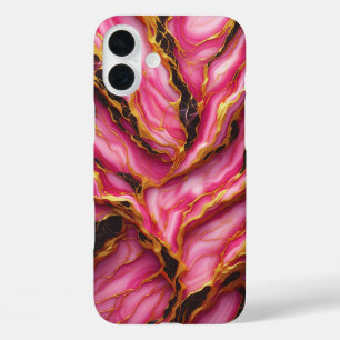Luxury Hot Pink Marble Case - Elegant Gold Veins 