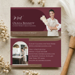 Luxury House Cleaning Maid Services Photo Burgundy Business Card