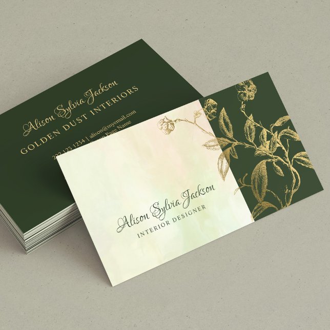 Luxury hunter green gold custom interior designer business card (Creator Uploaded)