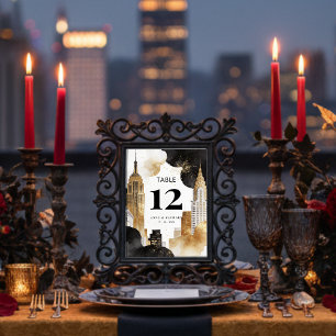 Luxury Iconic NYC Buildings Cityscape with Glitter Table Number