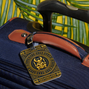 Luxury Igbo Ikenga Indigo & Gold Cultural Tote Bag Luggage Tag