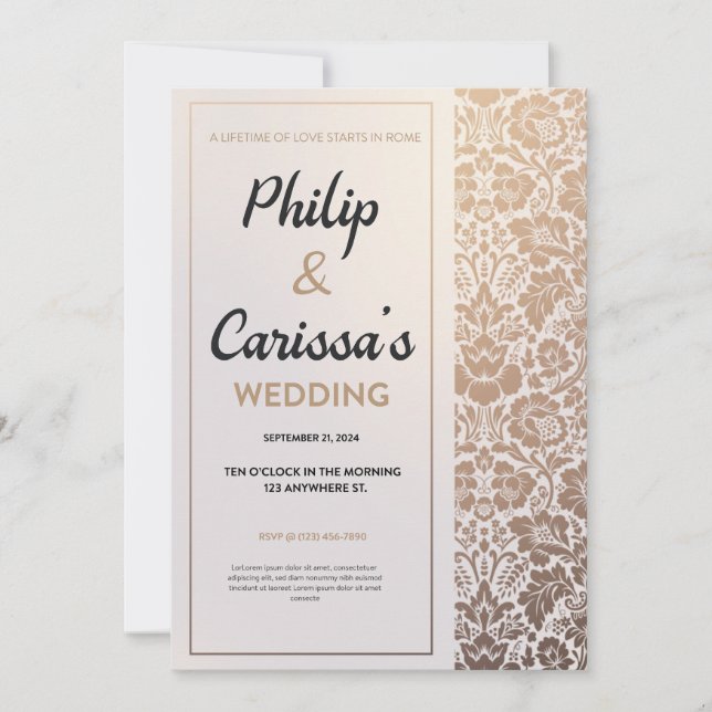 Luxury in Golden Blossoms Weeding  Invitation (Front)