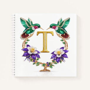 Luxury Initial T Wedding Hummingbird Jewel Gift Notebook